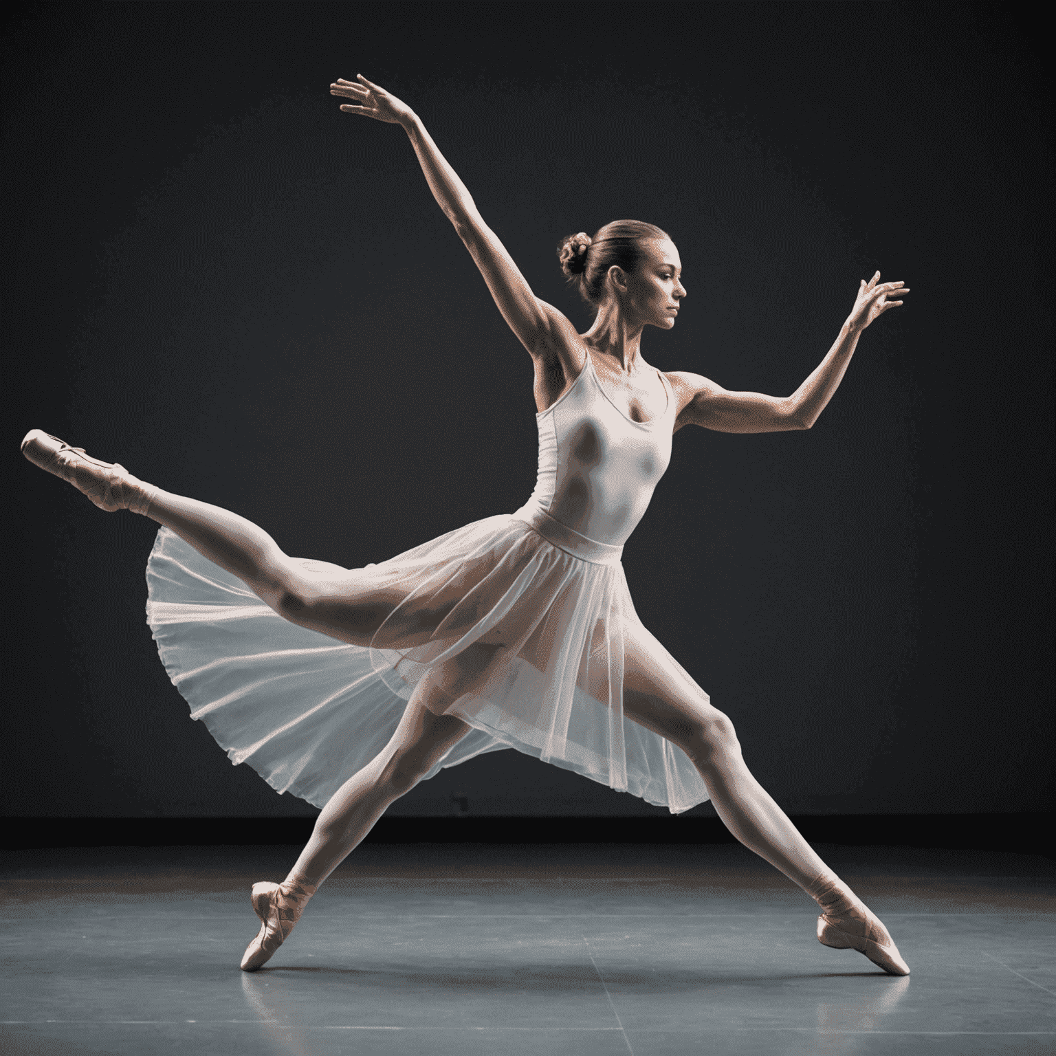 A dancer performing fluid movements in a fusion of modern and ballet styles, demonstrating the unique blend taught in our Contemporary Fusion class